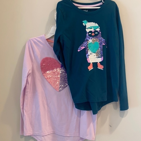Cat & Jack flippy sequin long sleeve t-shirt. Size large.  Set of 2 - Picture 1 of 11